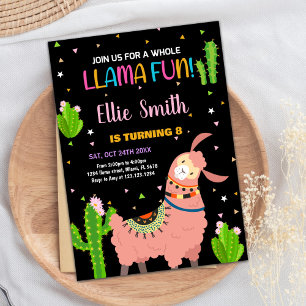 Brown Llama Fun Llama Birthday Invitations