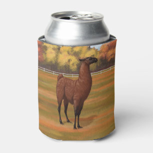 Brown Llama in Autumn Farm Pasture Can Cooler