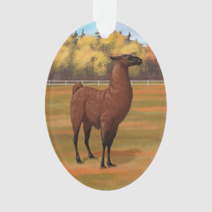 Brown Llama in Autumn Farm Pasture Ornament