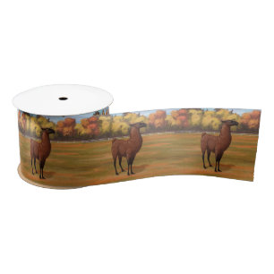 Brown Llama in Autumn Farm Pasture Satin Ribbon