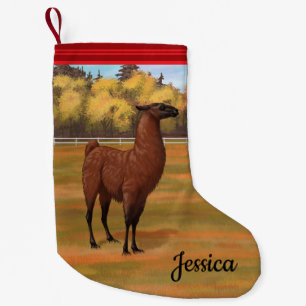 Brown Llama in Autumn Farm Pasture Small Christmas Stocking