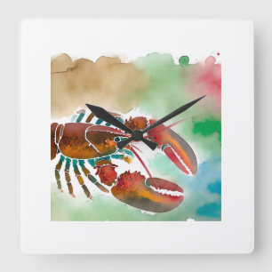 Brown Lobster 180724AREF122 - Watercolor Square Wall Clock