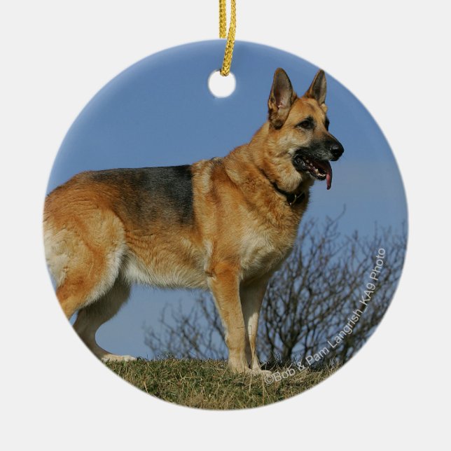 Brown Long Haired German Shepherd 2 Ceramic Tree Decoration (Front)