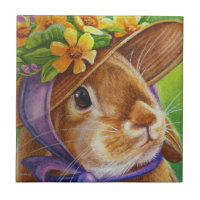 Brown Lop Eared Rabbit in Bonnet Watercolor Art