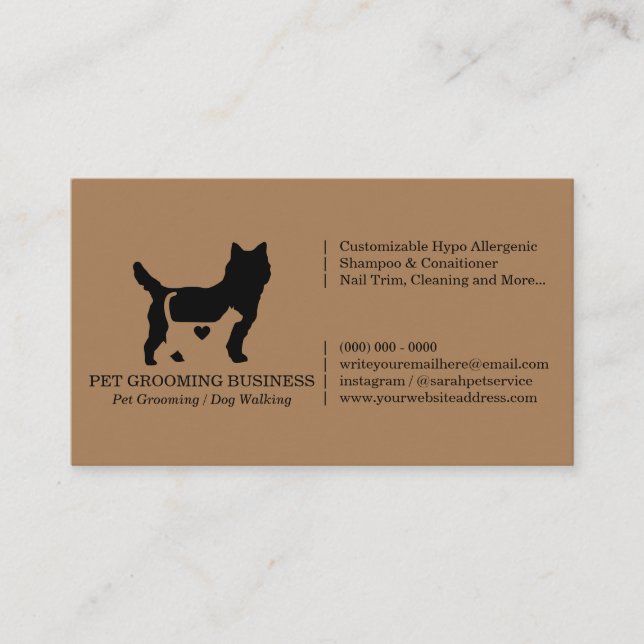 Brown Love Modern Formal Cat Dog Pet Business Card (Front)