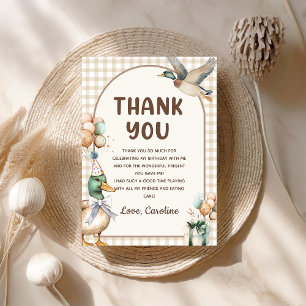 Brown Lucky Duck  Balloon Birthday Thank You Card