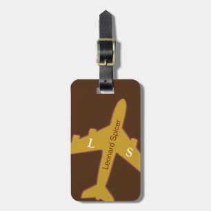 brown luggage tag personalised with name