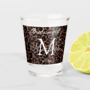 brown luxury leopard pattern bridesmaid monogram shot glass