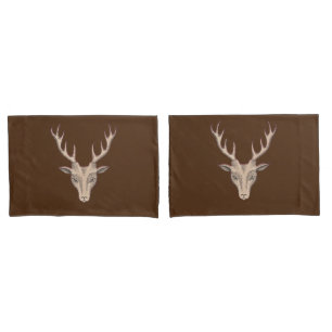 Brown Mail Deer Head Black Etched Face Antlers Pillowcase