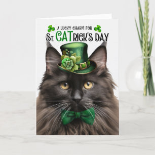 Brown Maine Coon St CATrick's Day Lucky Charm Holiday Card