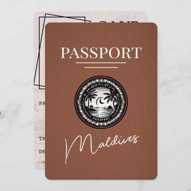 Brown Maldives Passport Save The Date (Front/Back)