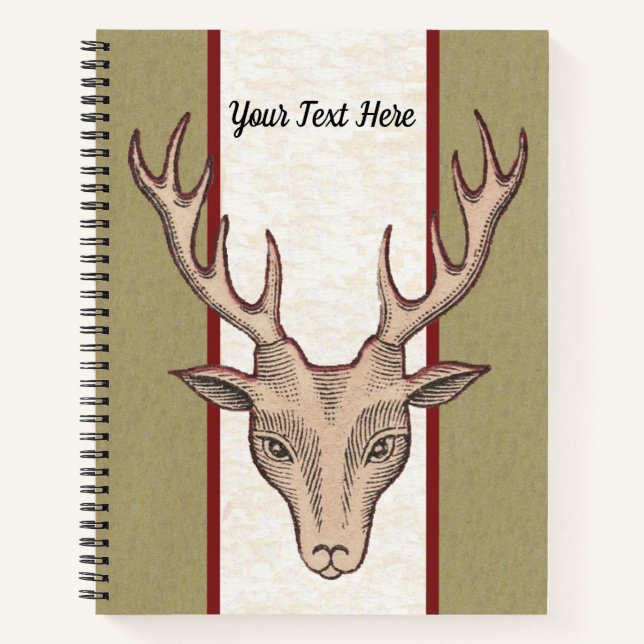 Brown Male Deer Head White Red Tan Stripes Notebook (Front)