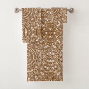 Brown Mandala Geometric Pattern Bath Towel Set