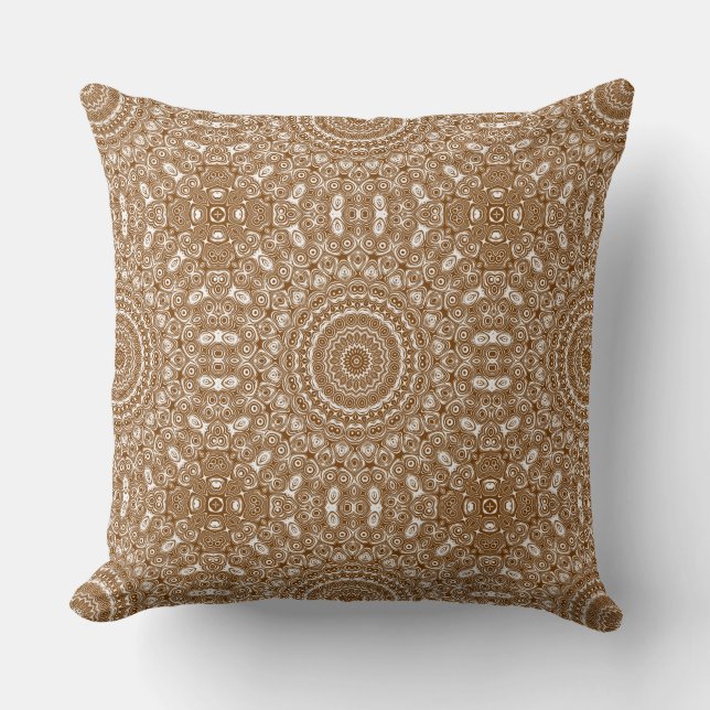 Brown Mandala Geometric Pattern Cushion (Front)