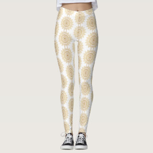 Brown Mandala Pattern on White Background Elegant  Leggings