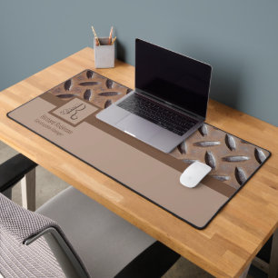 Brown Manhole Cover Pattern, Monogram Name & Title Desk Mat