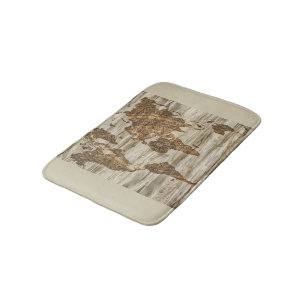 Brown map of the world print bath mat
