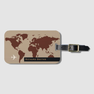 Brown Map of World Air Travel personalised Luggage Tag