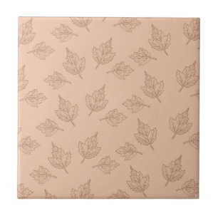 Brown Maple Leaves Vintage Line Leaf Pattern  Tile