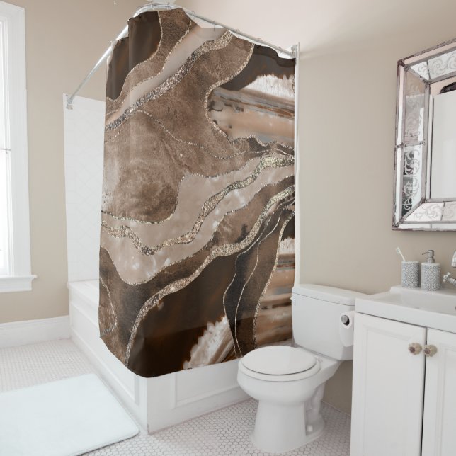 Brown Marble Agate Gold Glitter Glam #1  Shower Curtain (In Situ)