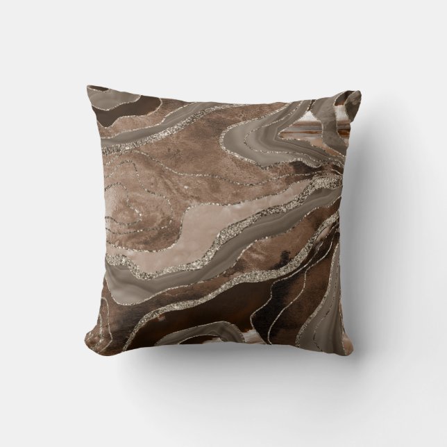Brown Marble Agate Gold Glitter Glam #2 Cushion (Front)