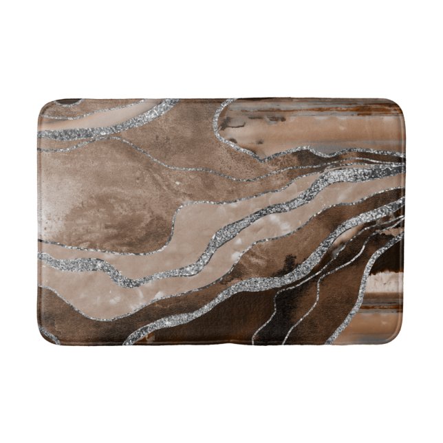 Brown Marble Agate Silver Glitter Glam #1  Bath Mat (Front)