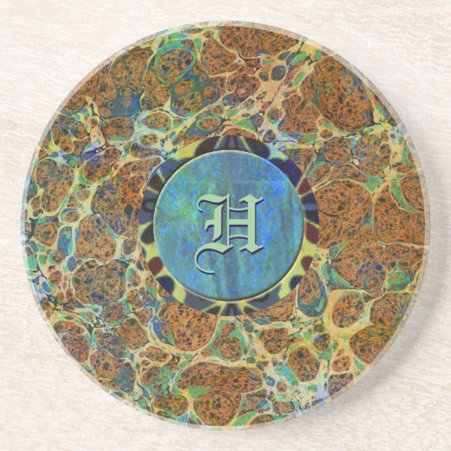 Brown Marble Custom Monogramed Coaster (Front)