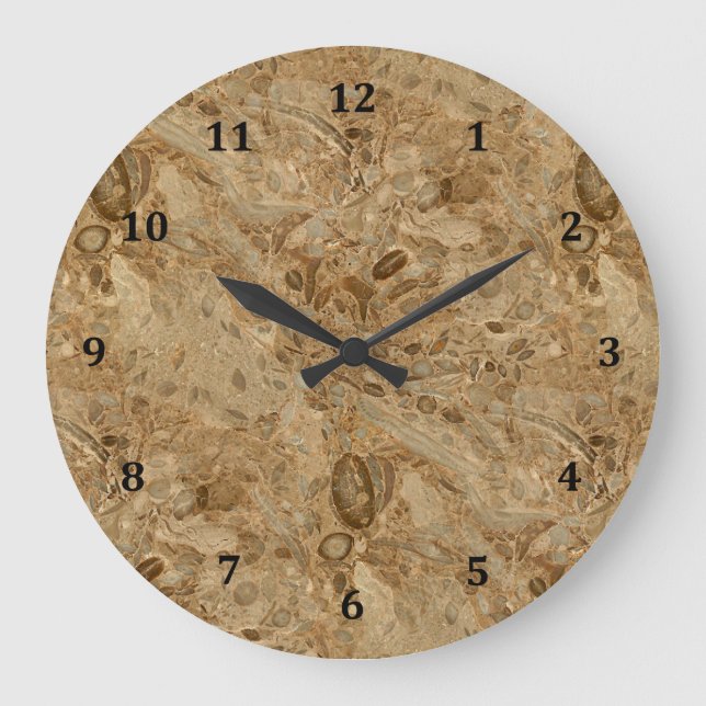 Brown Marble Fossil Look Large Clock (Front)