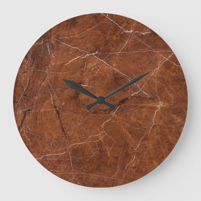 Brown Marble Glossy: Luxury Texture Background Large Clock (Front)