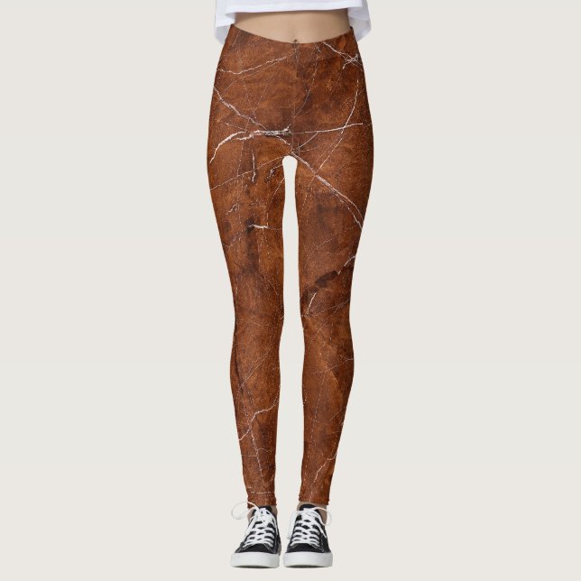 Brown Marble Glossy: Luxury Texture Background Leggings (Front)
