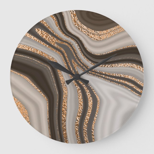 Brown Marble Gold Vintage Design Large Clock (Front)