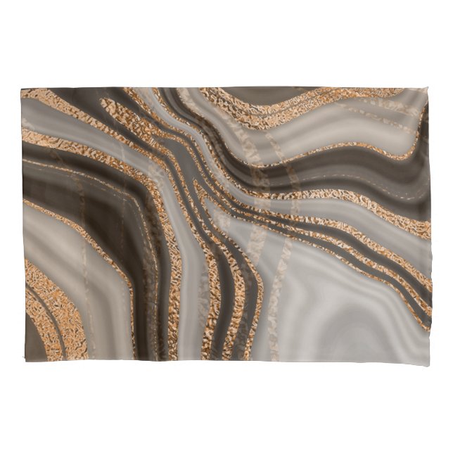 Brown Marble Gold Vintage Design Pillowcase (Front)