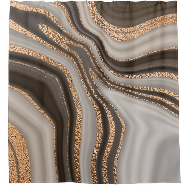 Brown Marble Gold Vintage Design Shower Curtain (Front)
