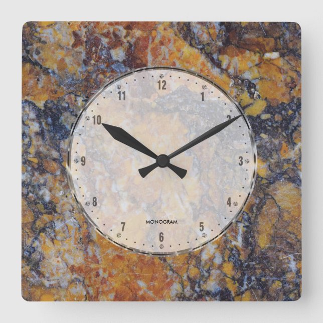 Brown Marble Print With Grey Crackles Square Wall Clock (Front)