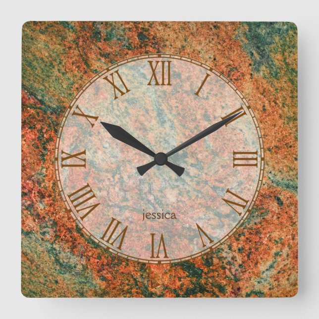 Brown Marble Stone Pattern Square Wall Clock (Front)