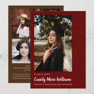 Brown Maroon Confetti Graduation Announcement