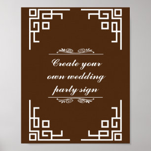 Brown Maroon Swirl White Border Wedding Party Sign