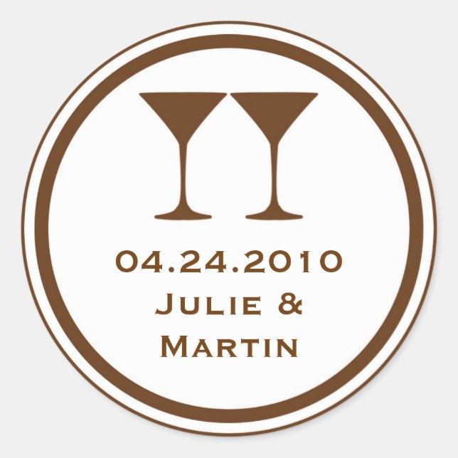 Brown martini wedding favour tag seal label (Front)