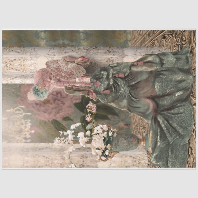 Brown Mary Antoinette Ornate Portrait Lady Tissue Paper (Front)