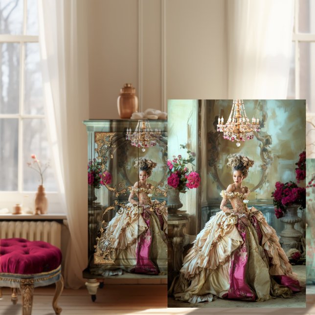 Brown Mary Antoinette Style High end Portrait Art Tissue Paper (Mary Antoinette inspired, High end bouffant French fashion, Brown Beauty Portrait Art, decoupage )
