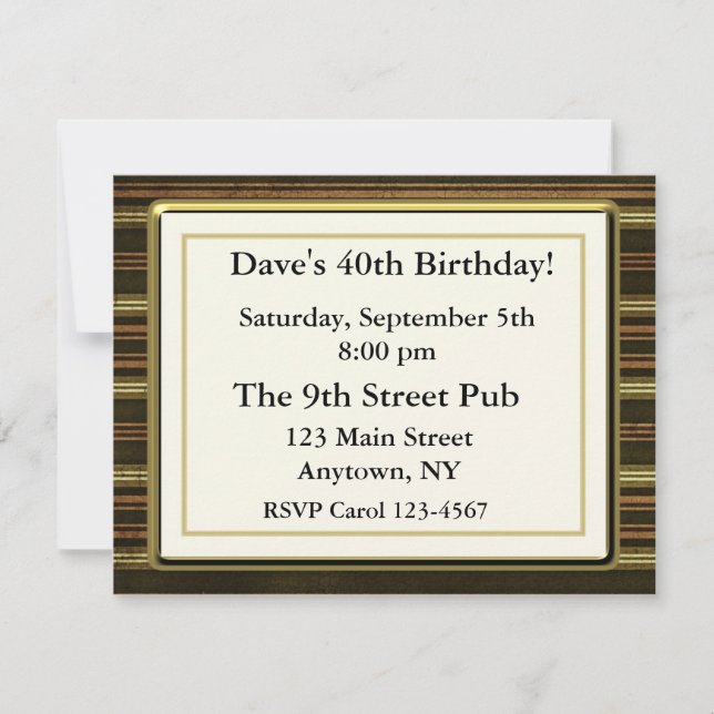 Brown Masculine Party Invitation (Front)