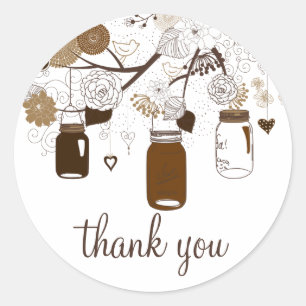 Brown Mason Jars & Flowers Fall Thank You Sticker