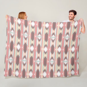 Brown, Mauve & Green Aztec, Southwestern Fleece Blanket