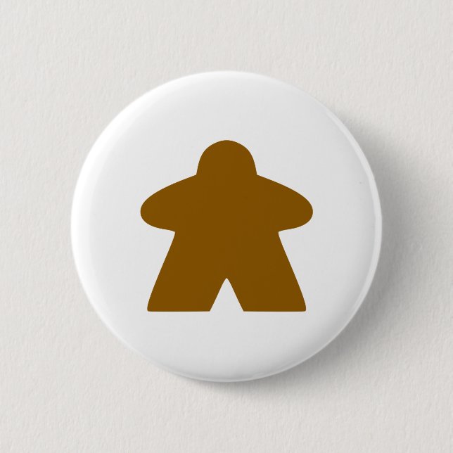 Brown Meeple Board Game Piece 6 Cm Round Badge (Front)