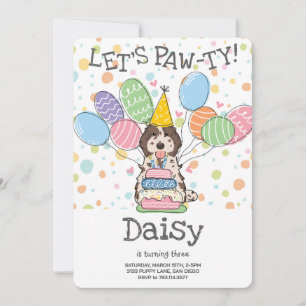 Brown Merle Cockapoo Cavapoo Dog Birthday Party Invitation