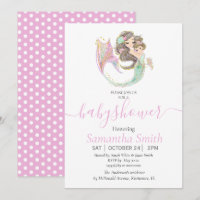 Brown MERMAID BABY SHOWER Pink Invitation