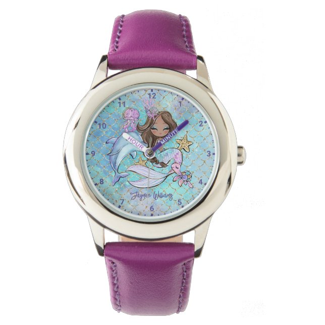 Brown Mermaid Custom Little Girl Watch (Front)