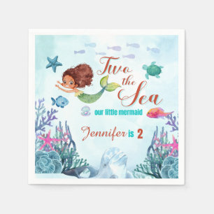 Brown Mermaid Two the Sea Girls 2nd Birthday Napkin