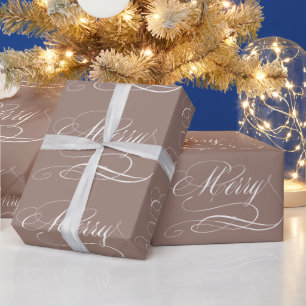 Brown Merry Calligraphy Colour 9C7F74 Wrapping Paper
