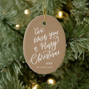 Brown Merry Christmas Hand Lettering Photo Ceramic Tree Decoration